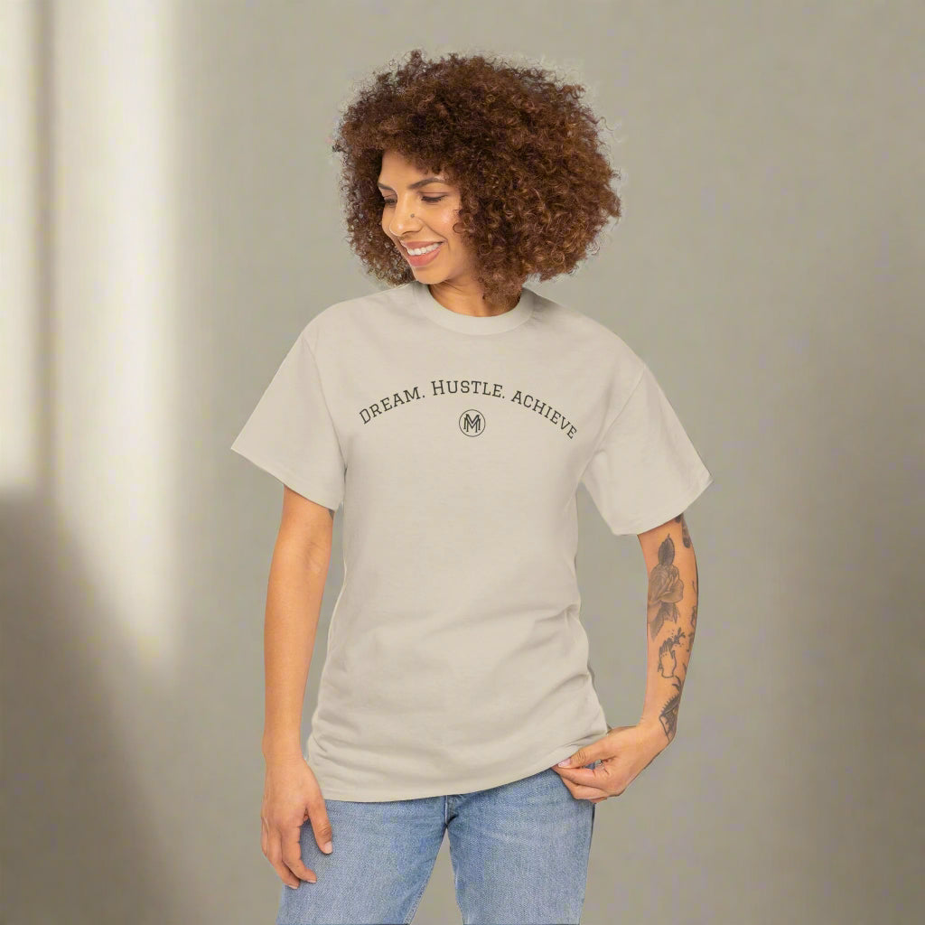 "Dream. Hustle. Achieve." Classic Fit Tee (Sand)