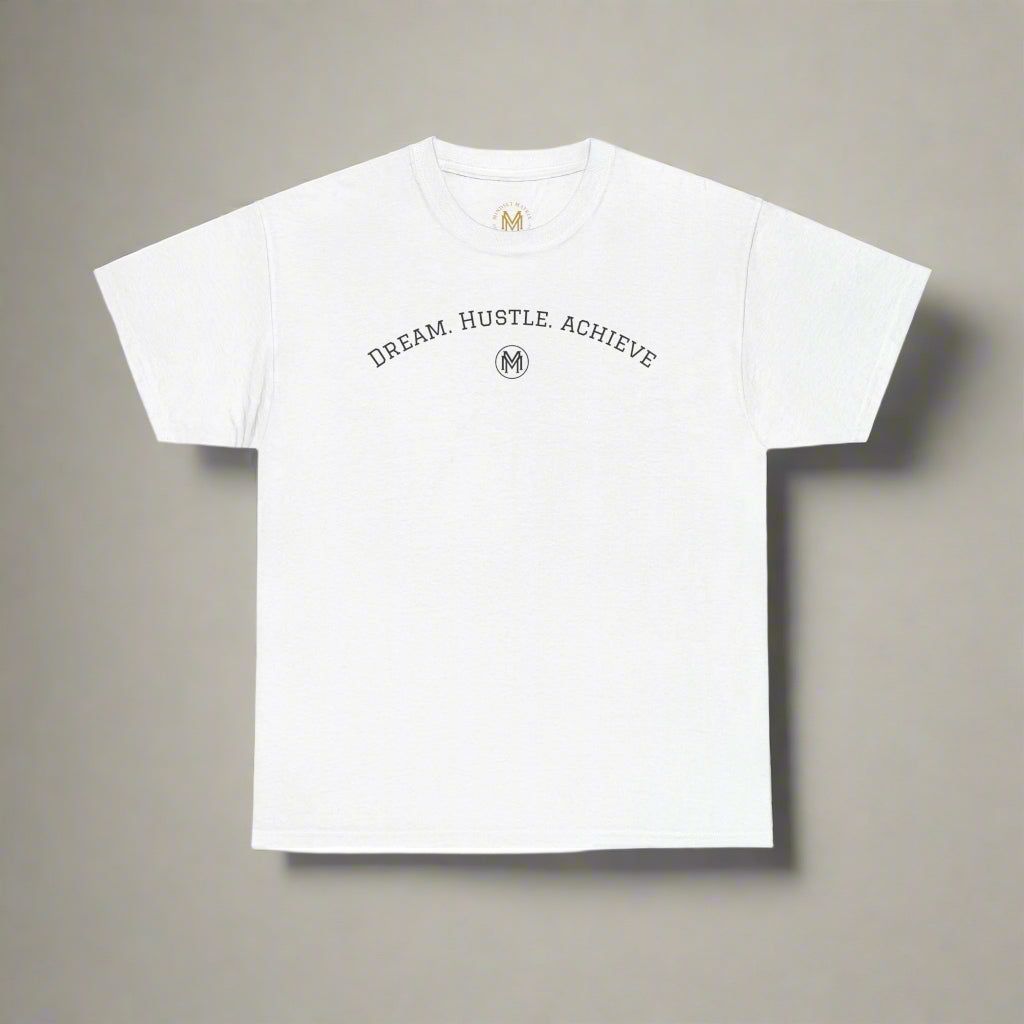"Dream. Hustle. Achieve." Classic Fit tee (white)