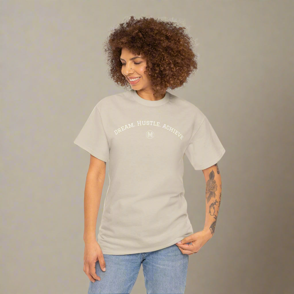 "Dream. Hustle. Achieve." Classic Fit Tee (Sand)