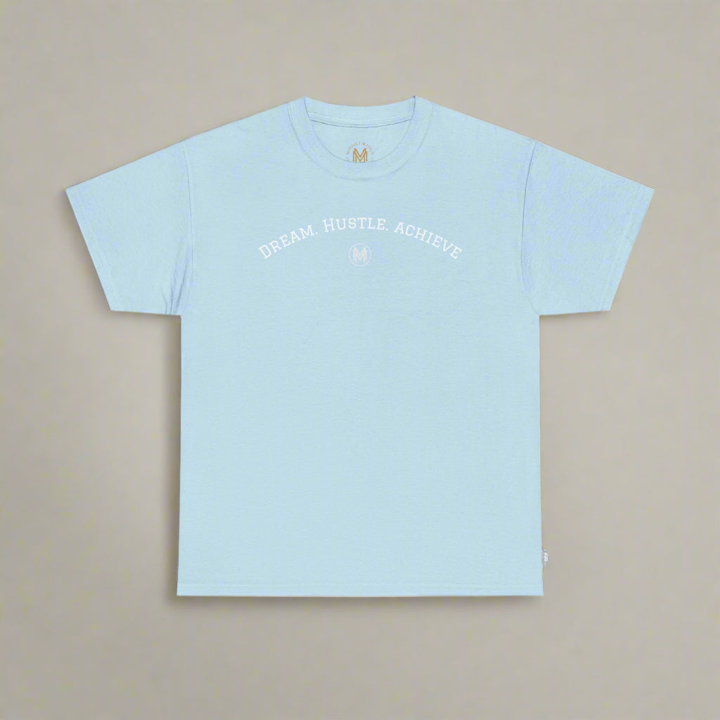 "Dream. Hustle. Achieve." Classic Fit Tee (Baby Blue)