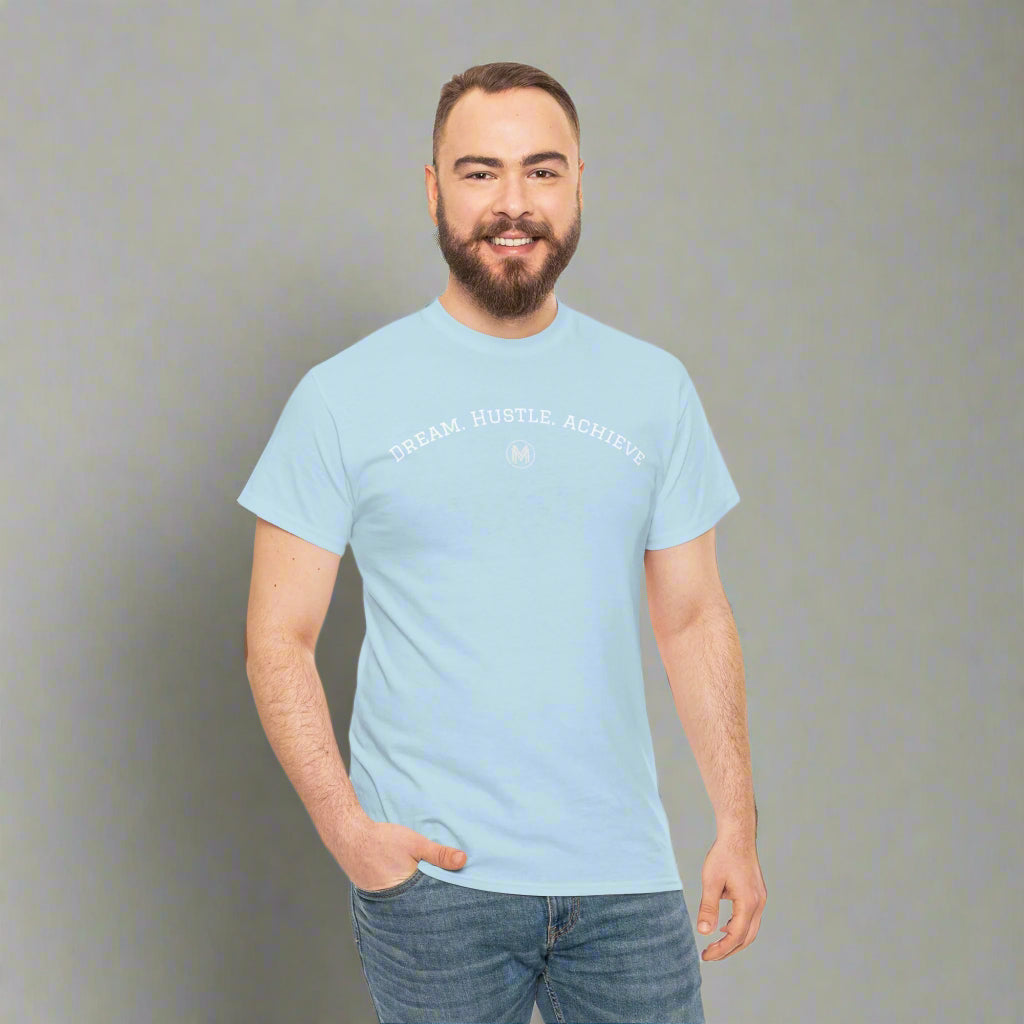 "Dream. Hustle. Achieve." Classic Fit Tee (Baby Blue)