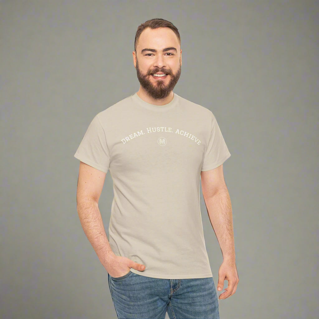 "Dream. Hustle. Achieve." Classic Fit Tee (Sand)
